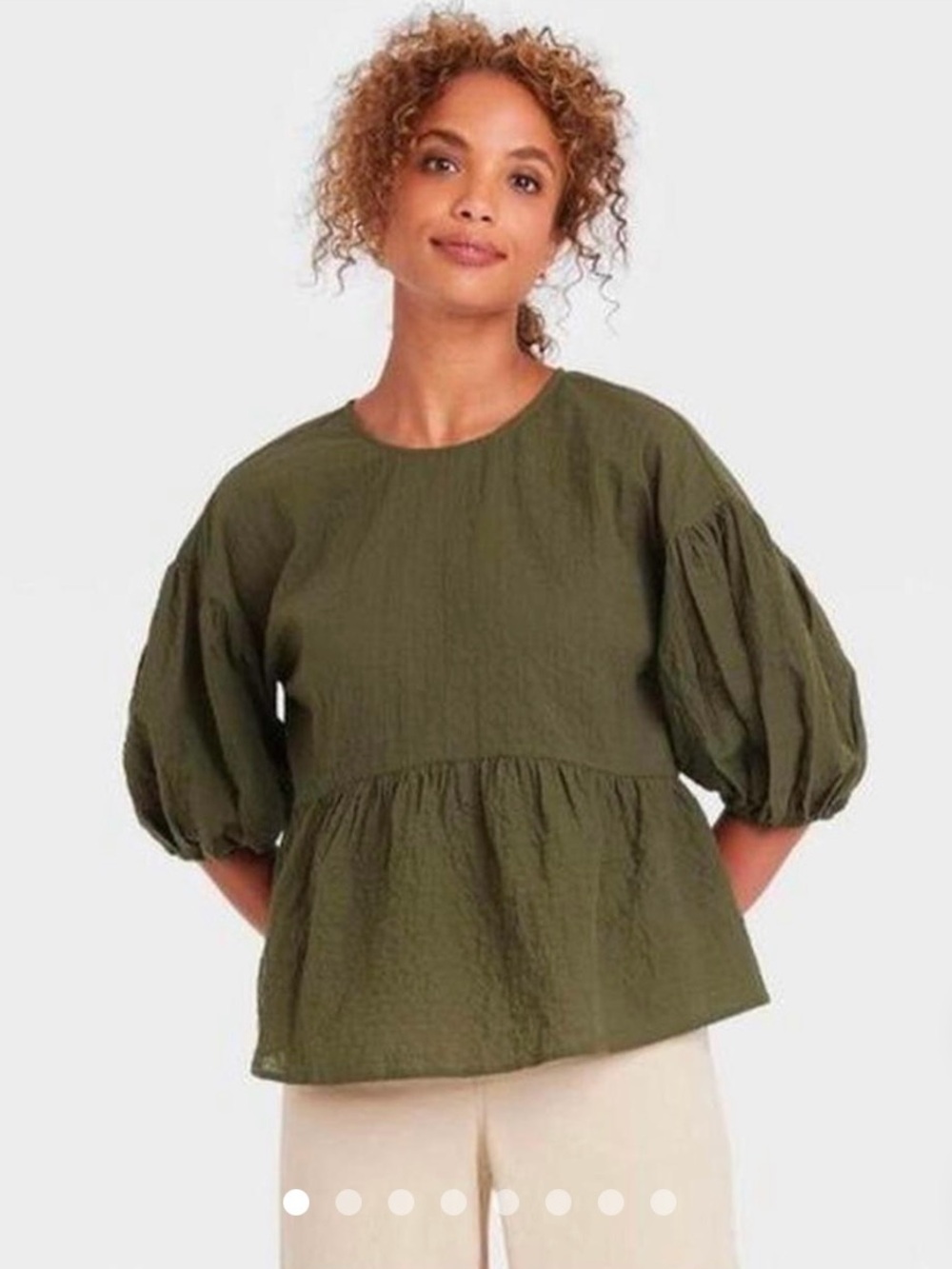 a new day Olive Green Peplum Puff Sleeve Top